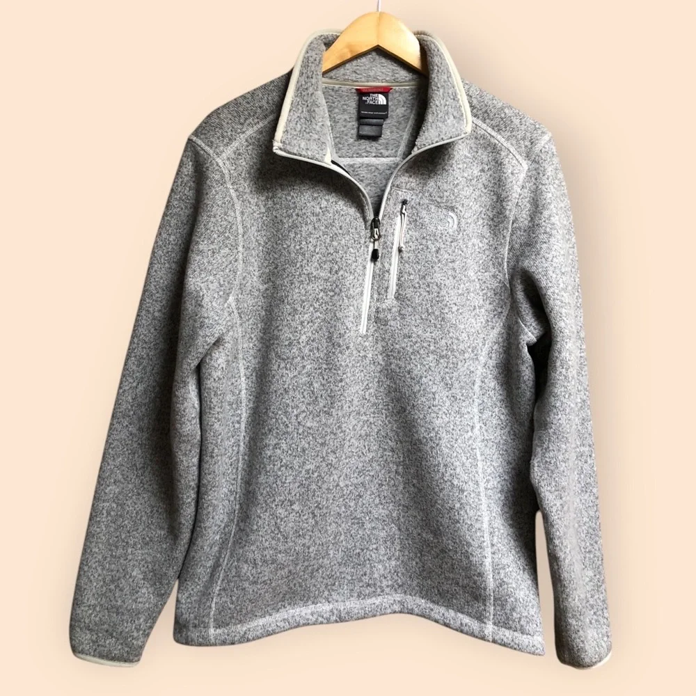 The North Face MENS Grey Knit Quarter Zip Pullover Fleece Sweater MENS Small